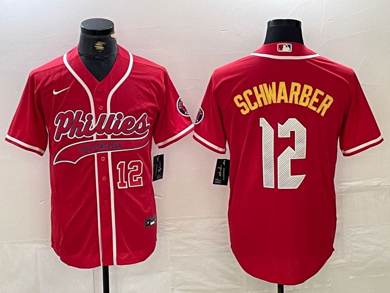 Men Philadelphia Phillies #12 Schwarber Red Jointly 2024 Nike MLB Jersey style 3->->MLB Jersey